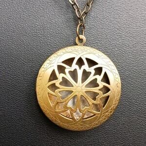 Bronze Tone Open Flower Aromatherapy Perfume Locket Pendant Beaded Necklace